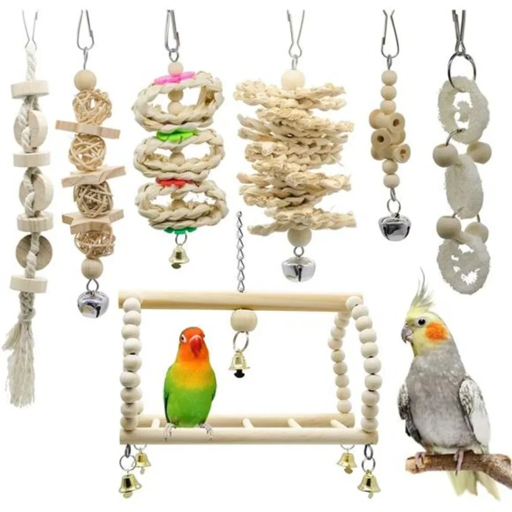 7Packs Parrot Swing ChewingToys-Hanging Bell Bird Cage Toys Suitable forParakeet